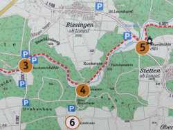 Kartenausschnitt, das das Lonetal zwischen Bocksteinhöhle, Hohlenstein und Vogelherdhöhle zeigt.