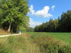 der Wander-/Radweg führt nun wieder auf der linken Seite der Lone in Richtung Wanderparkplatz bei der Vogelherdhöhle