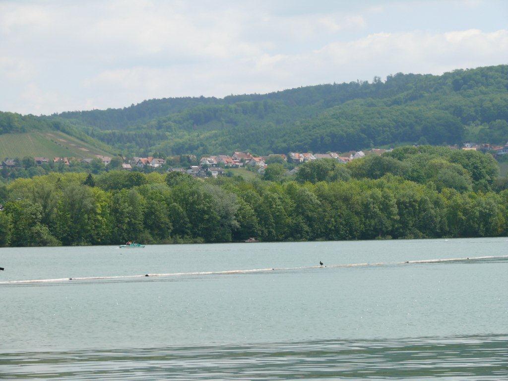 der Breitenauer See liegt von Weinbergen umgeben